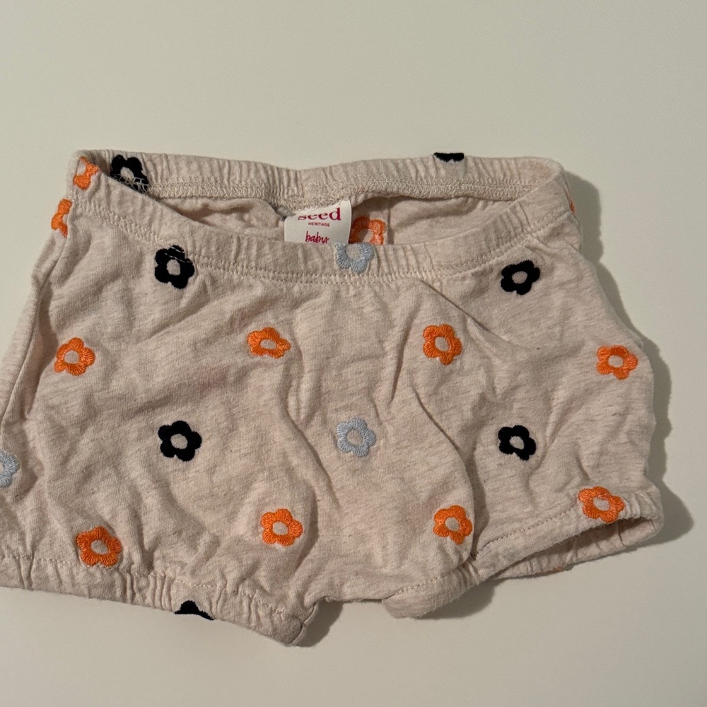 Seed Heritage Floral Baby Shorts - Cream and Orange